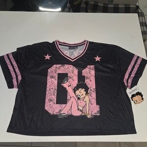 Betty Boop Fleischer Studios Cropped Football Jersey Black Pink XXL NWT